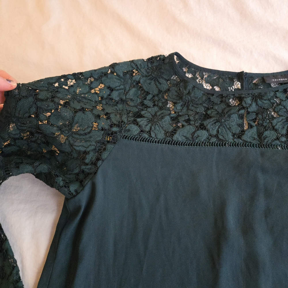 Halogen Dark Emerald Green Lace Bell Sleeve Long Blouse Evening Party Boho - Picture 7 of 10